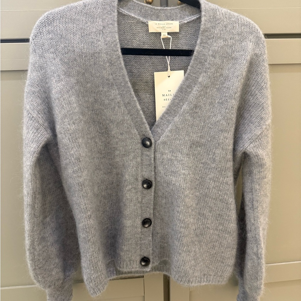 Sezane Soft Gray Button-Up Cardigan